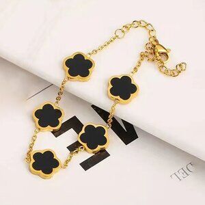 18K Gold Plated Clover Bracelet with Black Enamel